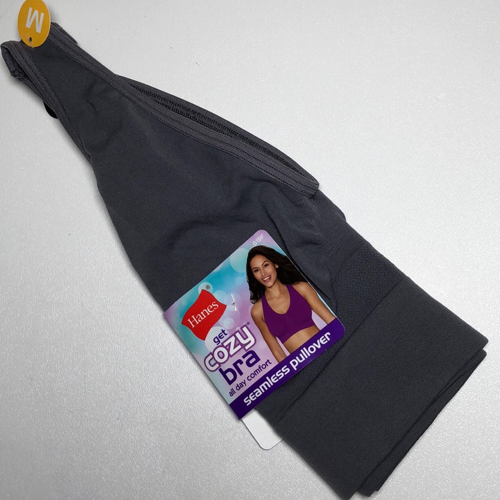 Hanes Get Cozy Bra MED Wire Free Pullover Gray